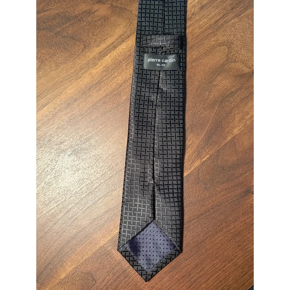 Pierre Cardin Black Basketweave Slim Necktie Mens One Size Excellent